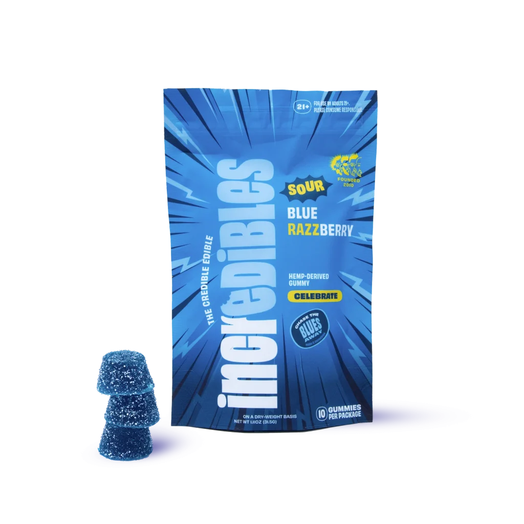 Incredibles Elite THC Gummies | Sour Blue Razzberry | 100mg THC : 100mg CBG