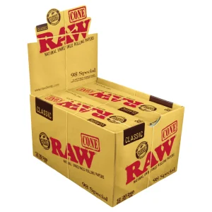 RAW Classic 98 Special Pre-Roll Cones | 98mm with 20mm Tip | 20ct Pack