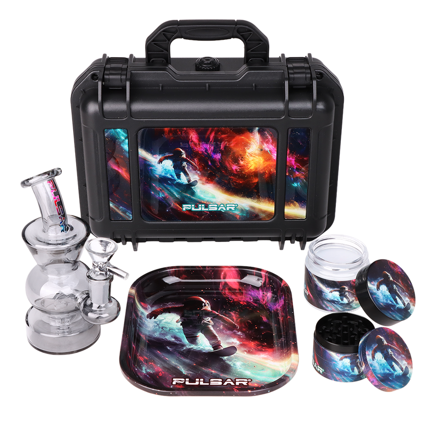 Pulsar Bent Neck Water Pipe Smoker's Hard Case Travel Set | Astro Surfer | 5.75" | 14mm F