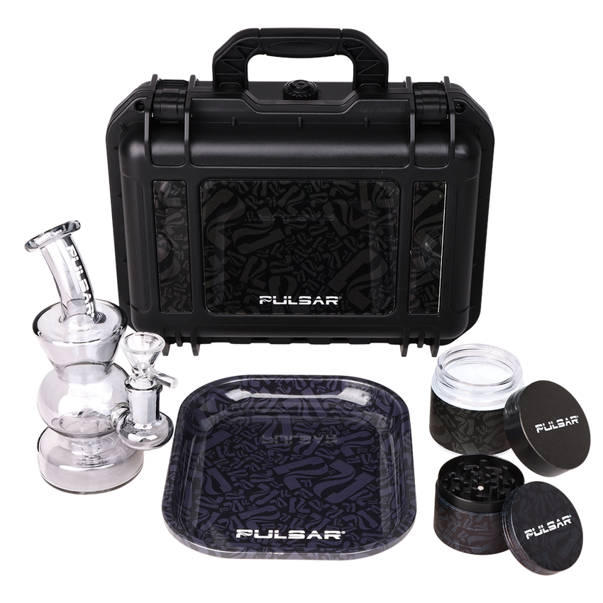 Pulsar Bent Neck Water Pipe Smoker's Hard Case Travel Set | Basic Black | 5.75" | 14mm F