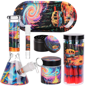 Pulsar Design Series Beaker Water Pipe Smoker's Kit | Starry Camp | 7.75"